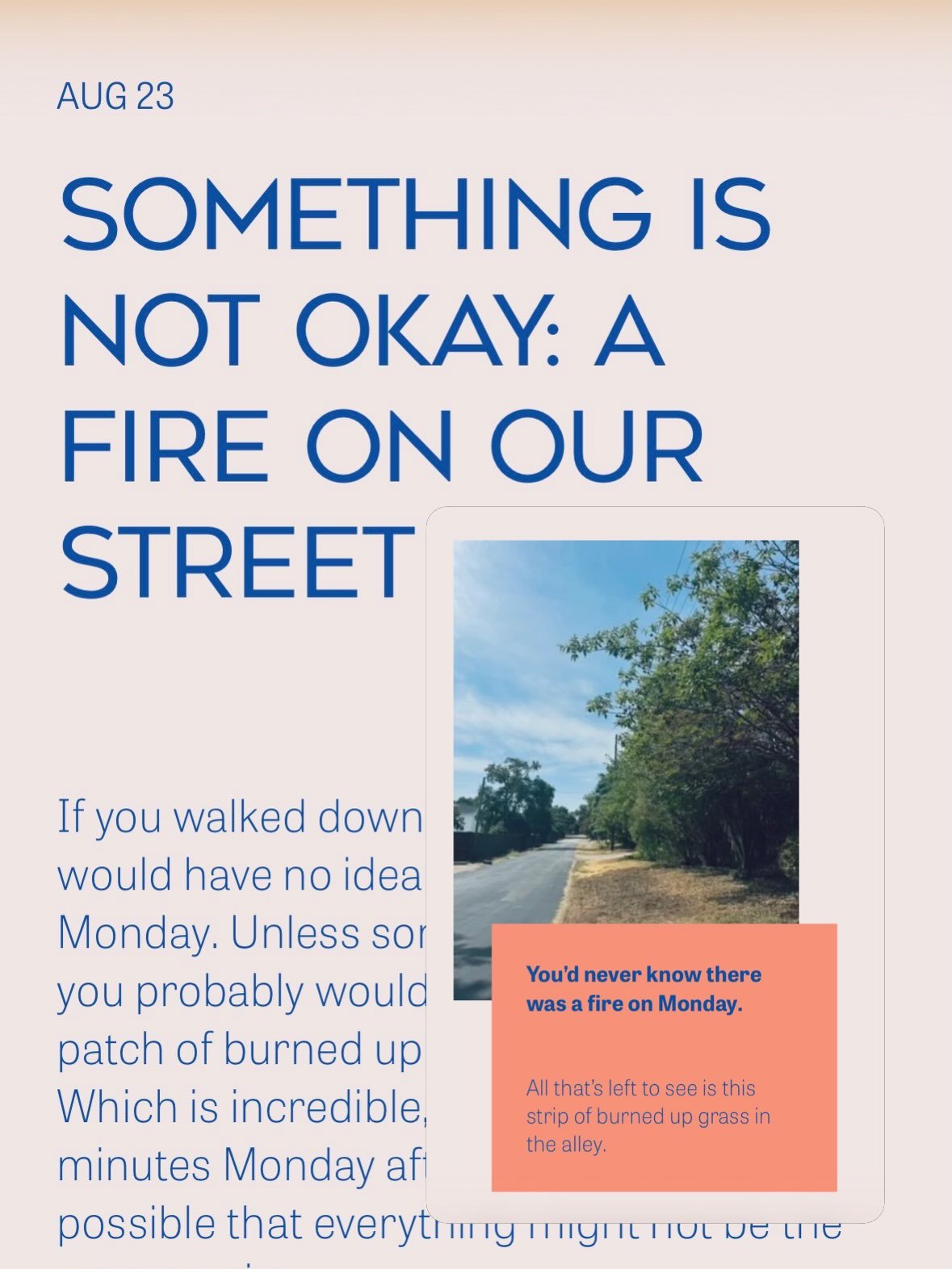 🔥 Something Is Not Okay: A Fire on Our Street

It started with a feeling. I was sitting at home on my laptop when something felt&hellip; off.

A few minutes later, I was standing in the middle of our street calling 911 while neighbors poured out of 