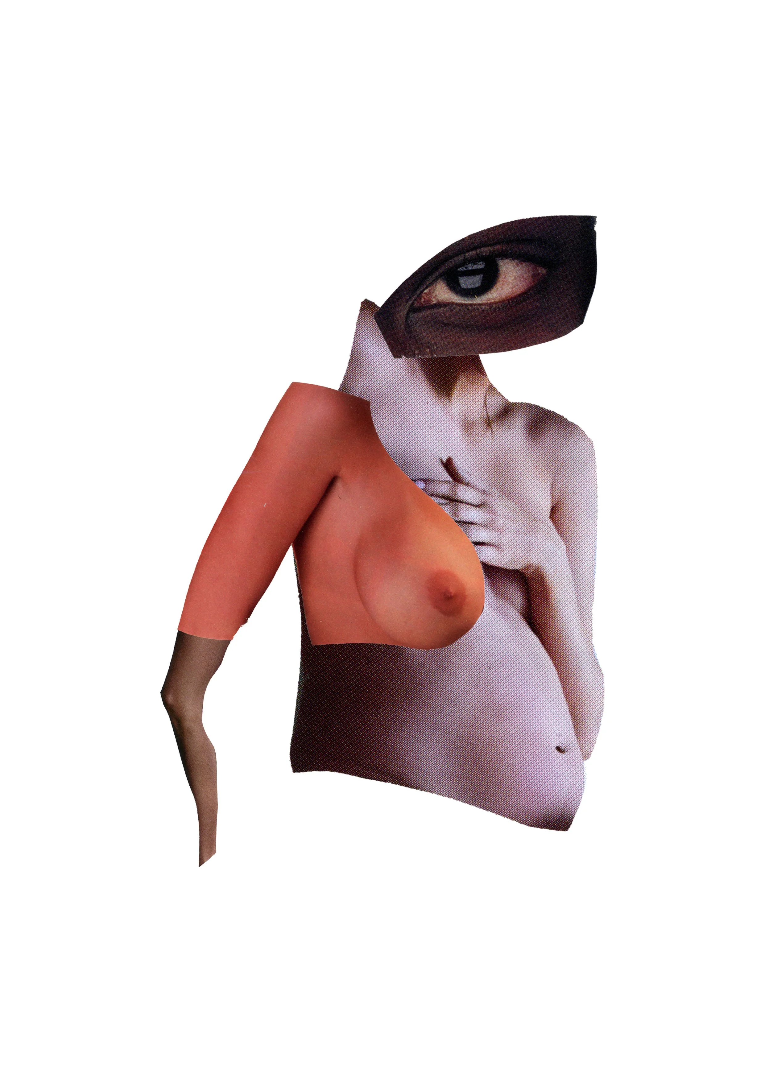Collage of various body parts and a human eye, assembled in a surrealistic manner.