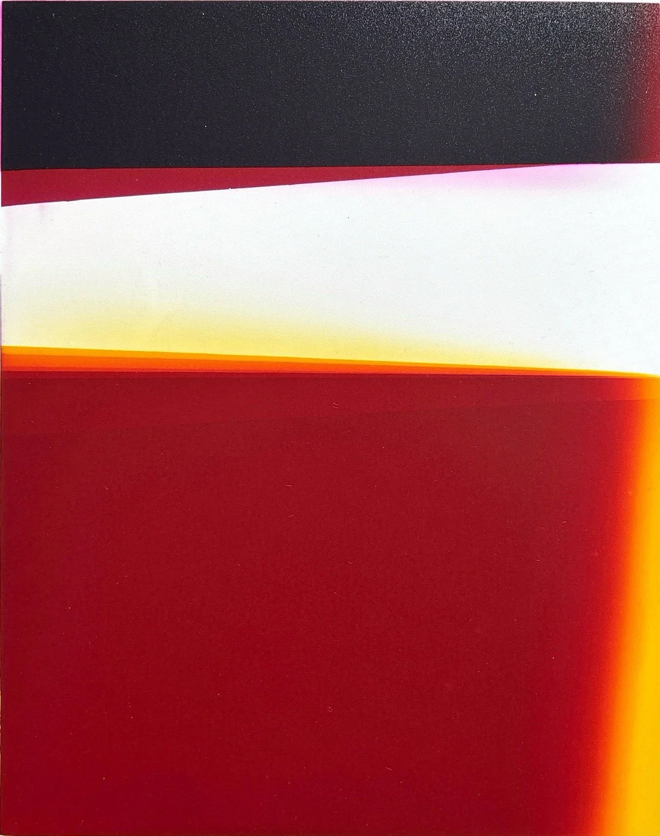 Abstract image with horizontal color bands including black, red, white, yellow, and orange.
