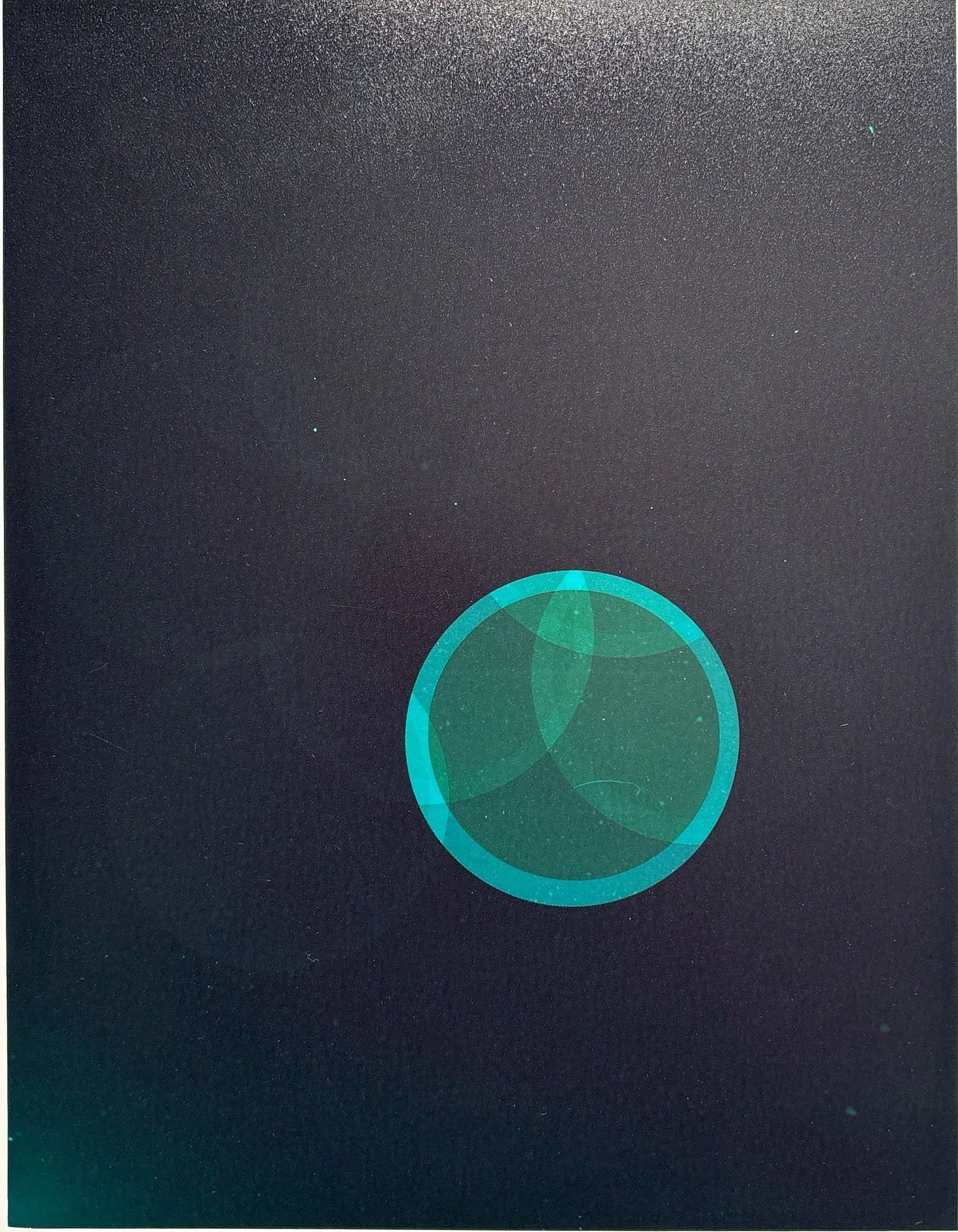 A dark background with a gradient of teal at the bottom and two overlapping translucent circles in blue and green at the lower part of the image.