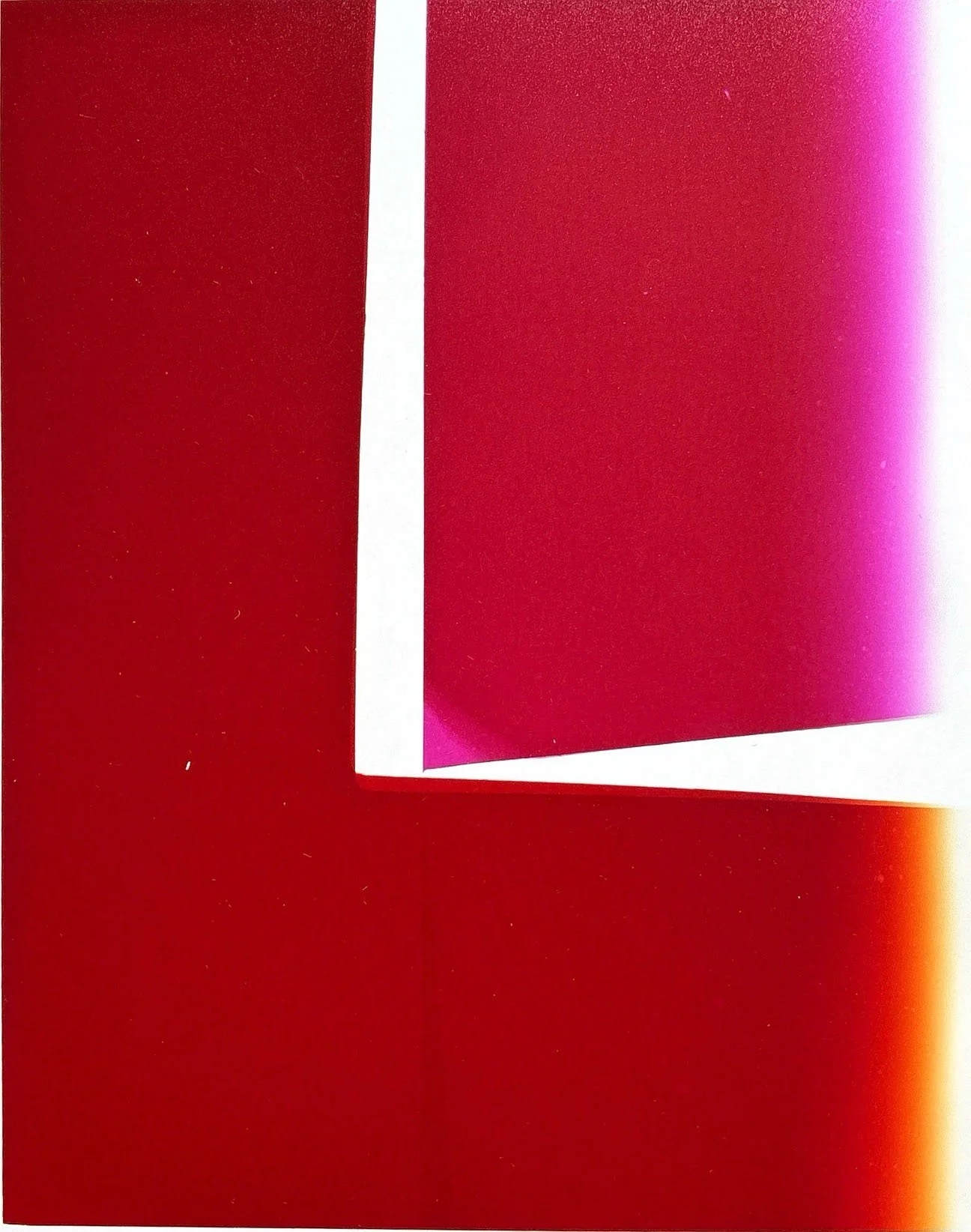An abstract image with a red background, a white vertical stripe, and a pink gradient rectangle layered over the background.