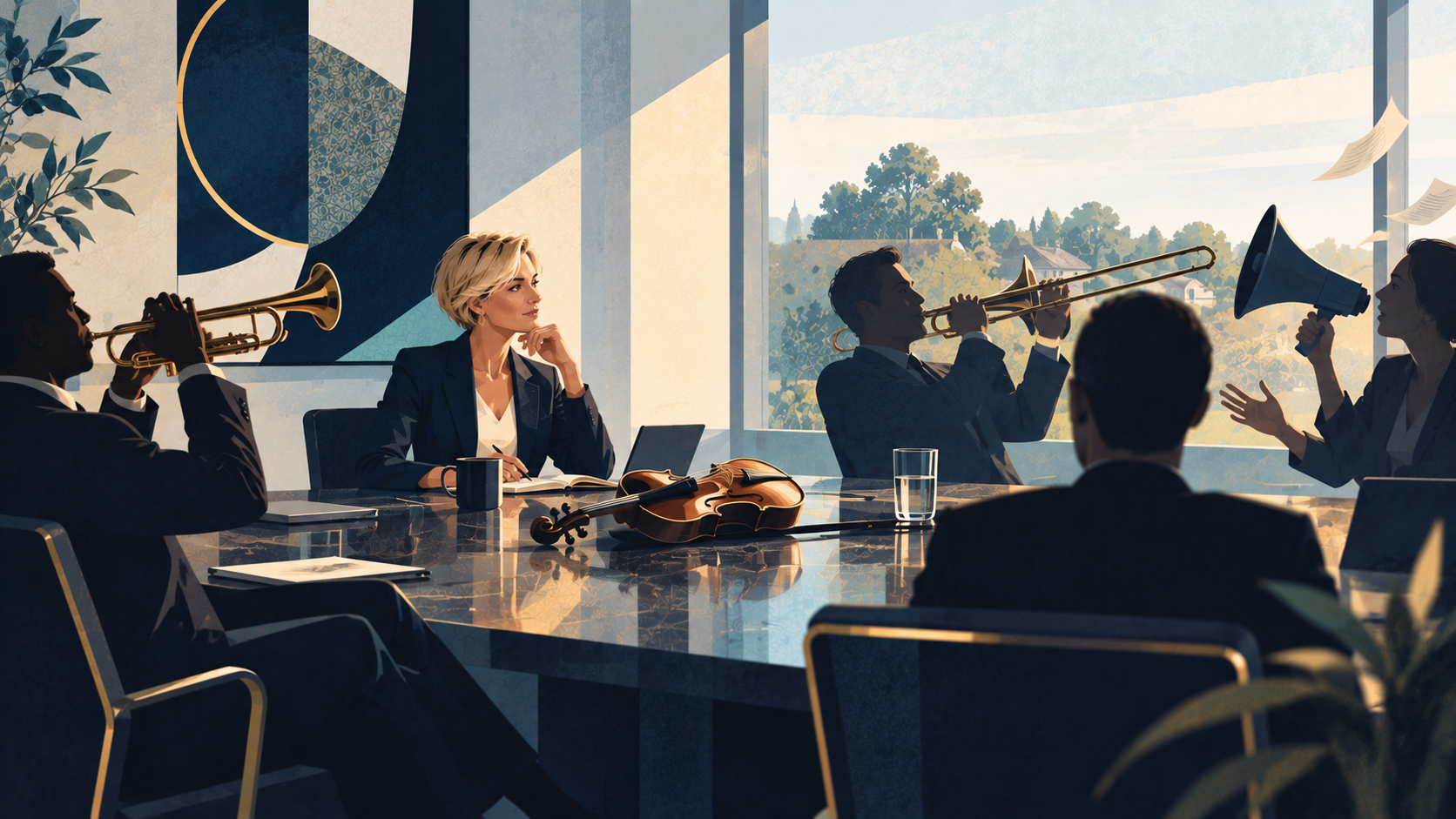 An executive thinking whilst everyone else is making noise