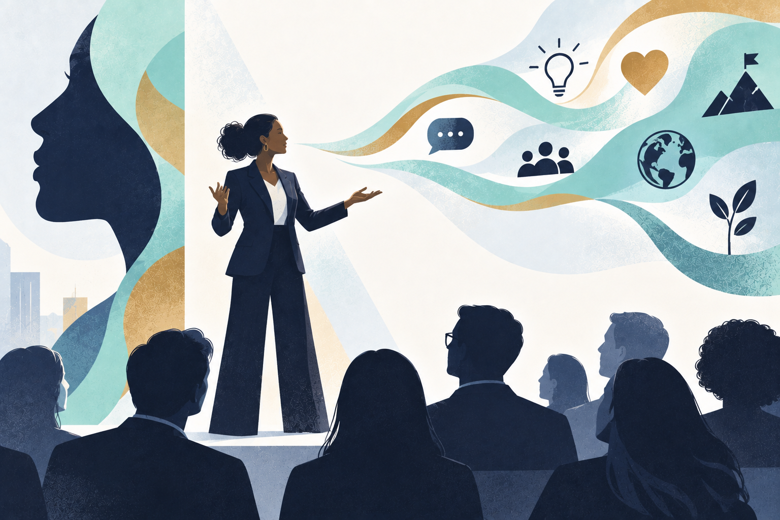 Woman presenting confidently at conference