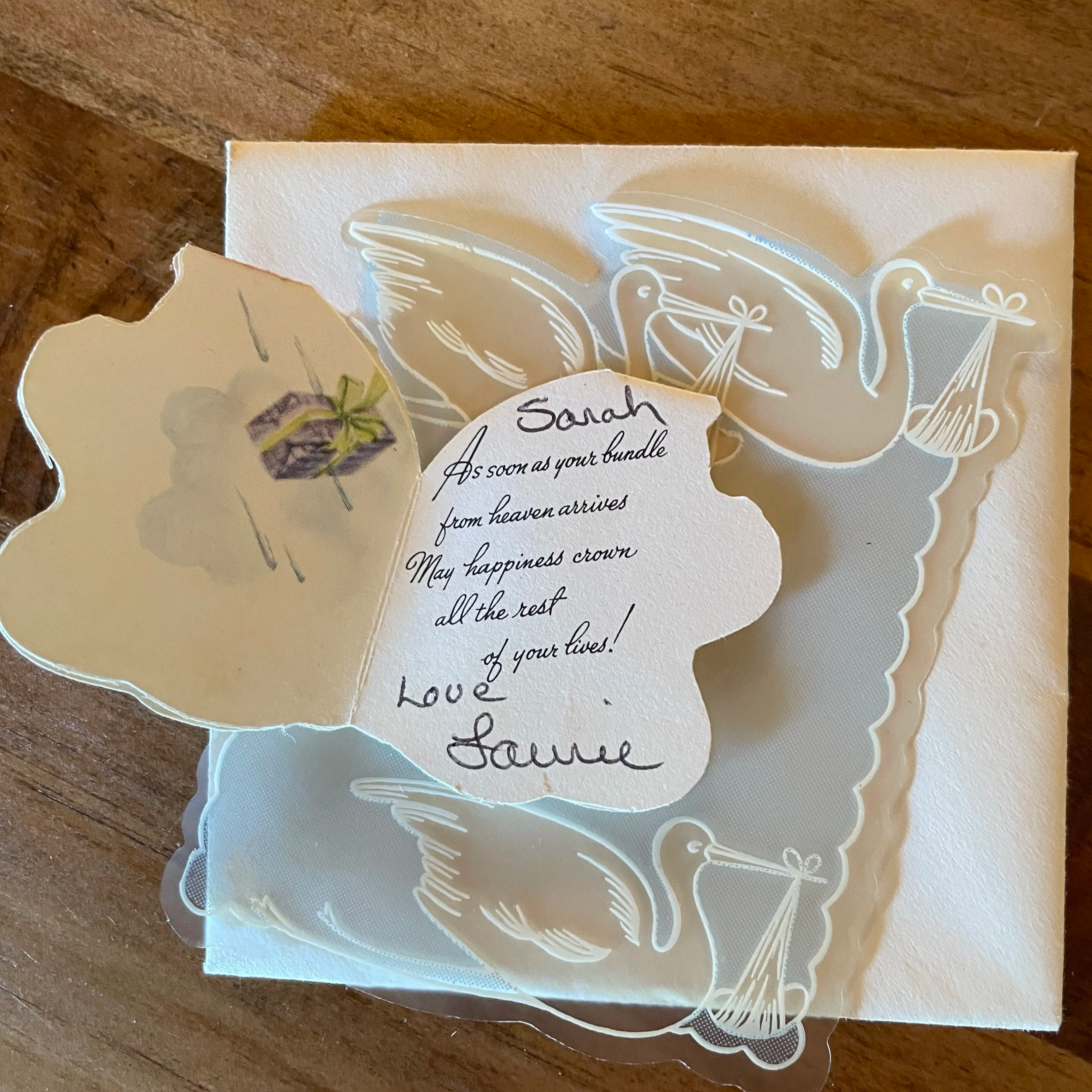Inside of antique baby card