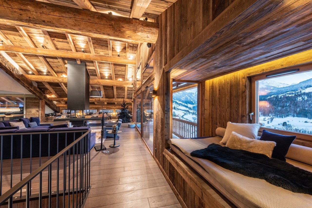 corporate retreat in the French Alps luxury chalet living room