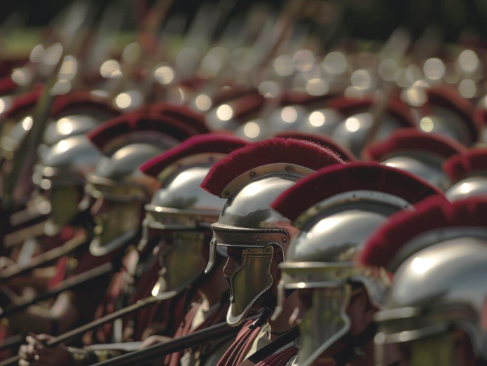 Side view of centurion troops in formation