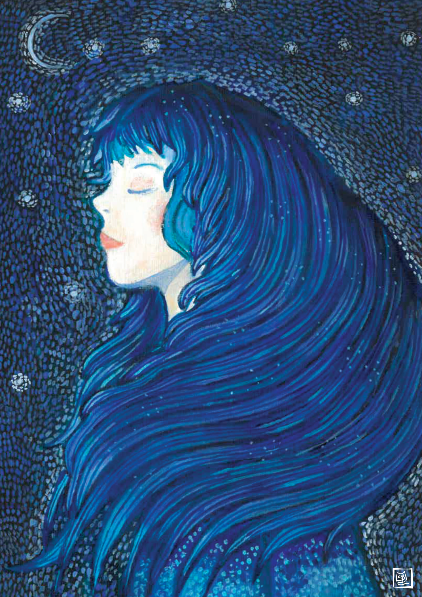 Jeune fille aux cheveux bleus