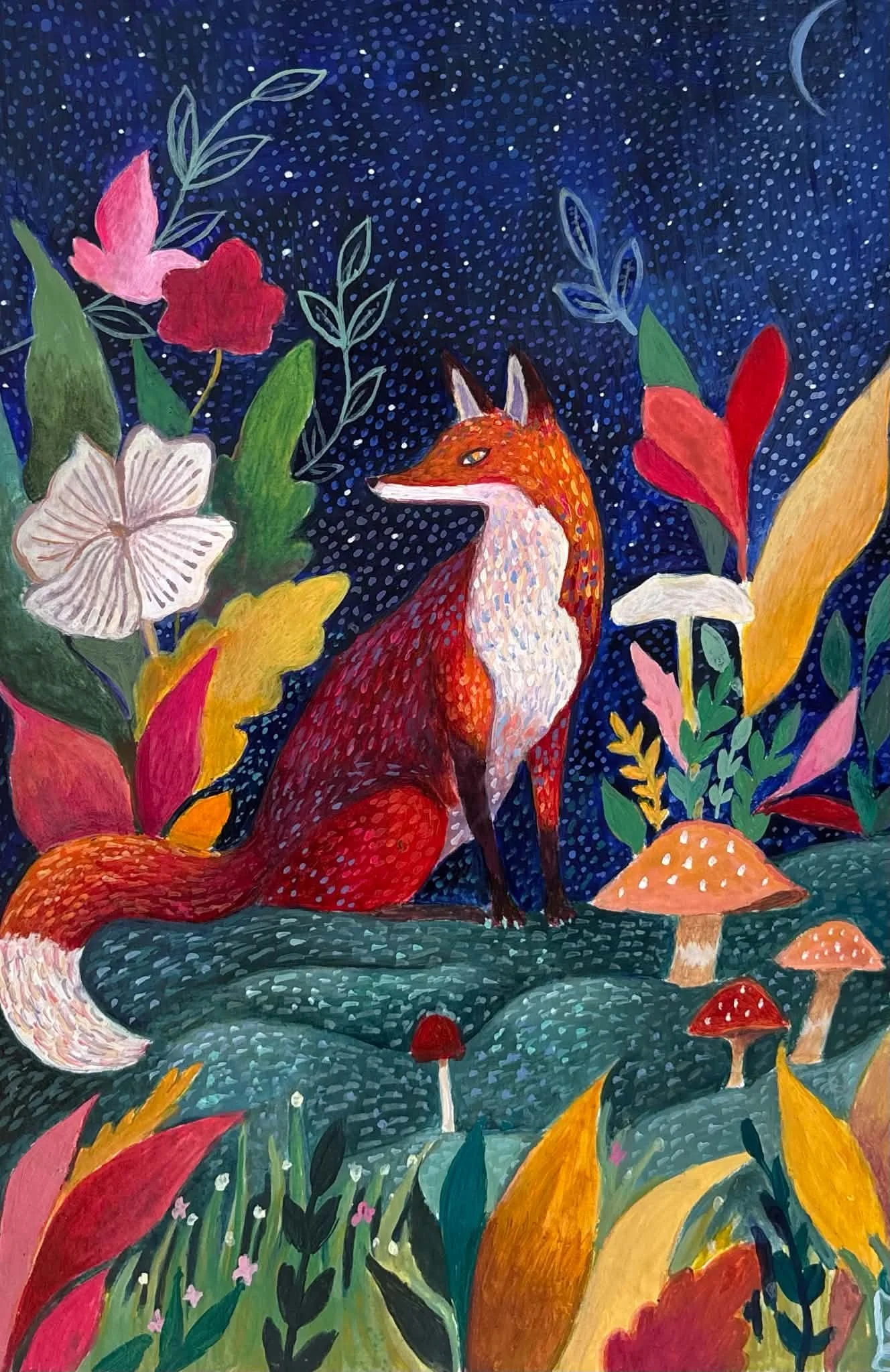 Renard dans un champ en fleurs