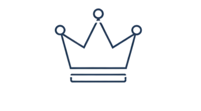 Simple line drawing of a crown with three points, each topped with a circle, and a rectangular base.