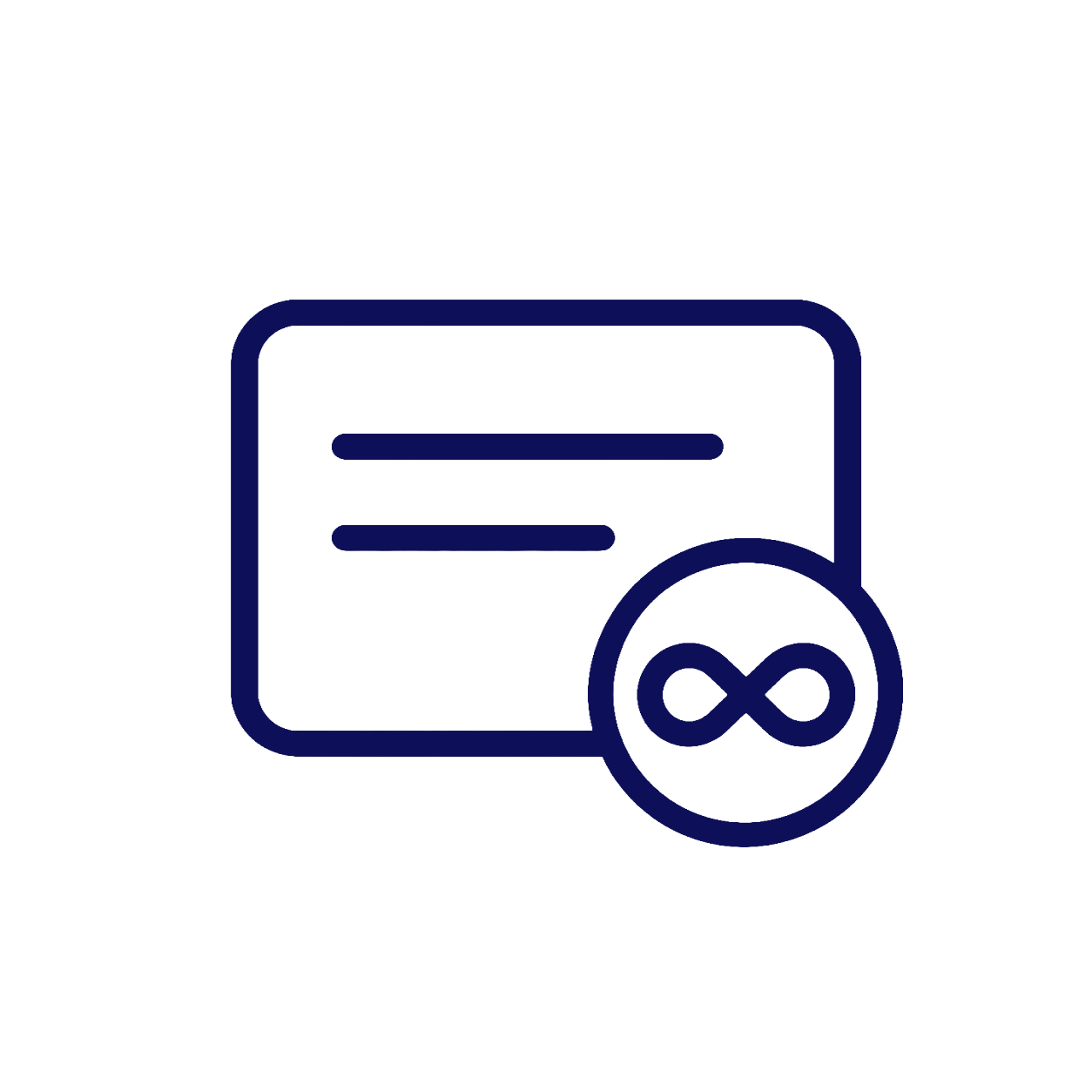 Icon of a document with two lines of text and an infinity symbol in a circle, representing extensive or unlimited access.