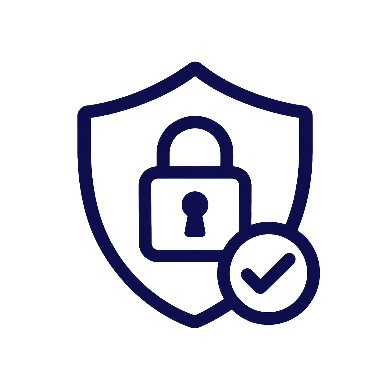 Security shield icon with a padlock, checkmark, and shield symbol