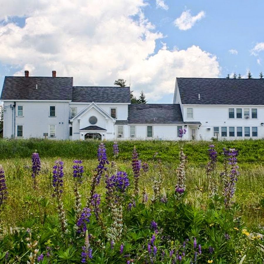 Decorative picture of HFHC building with lupines