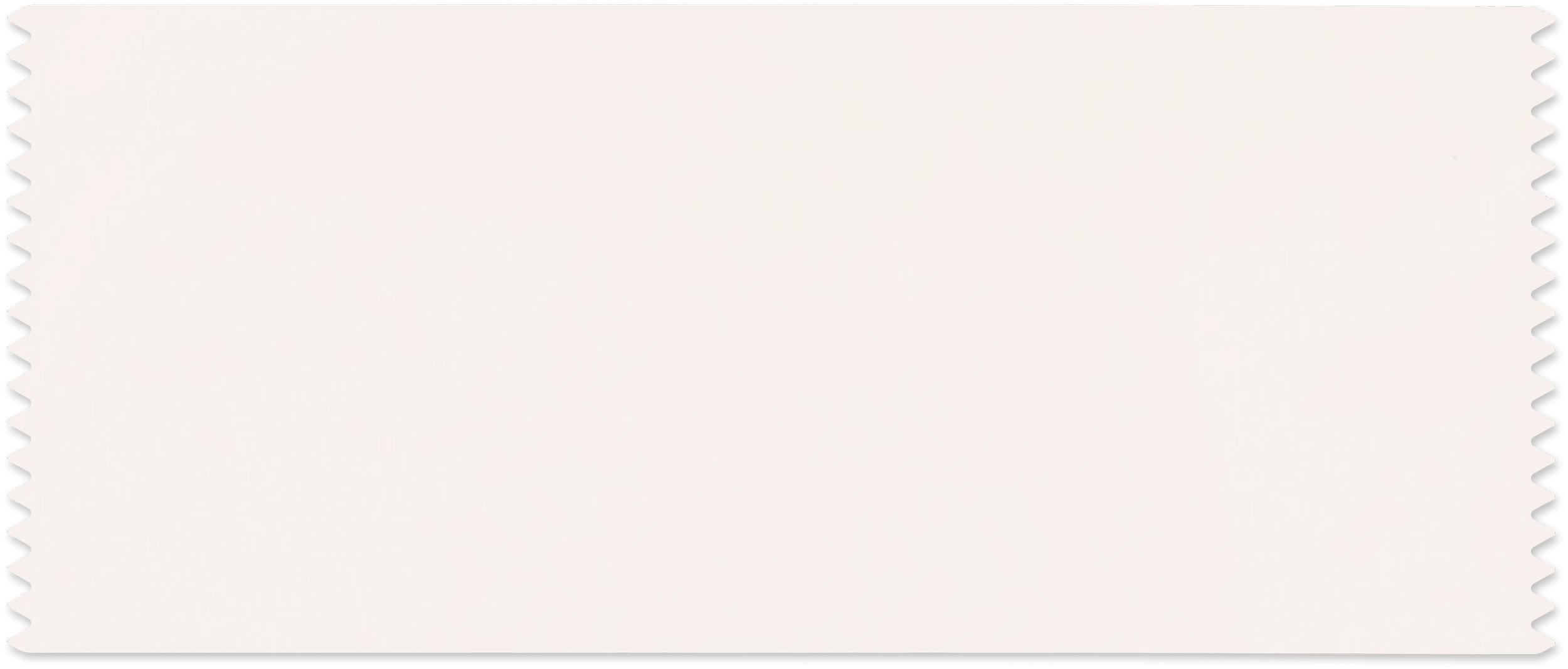 Blank white movie ticket with black serrated edges on the sides