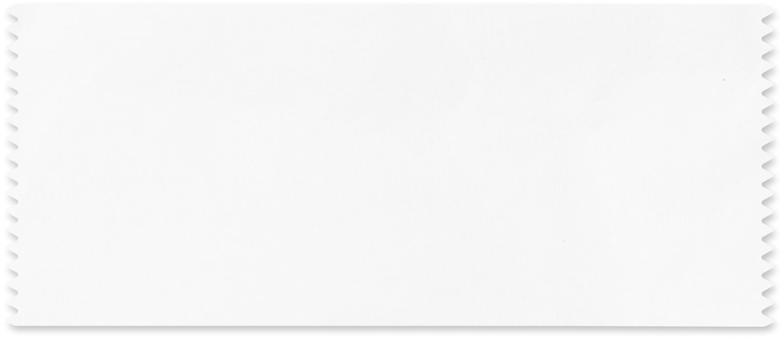 Blank white concert ticket with perforated edges.