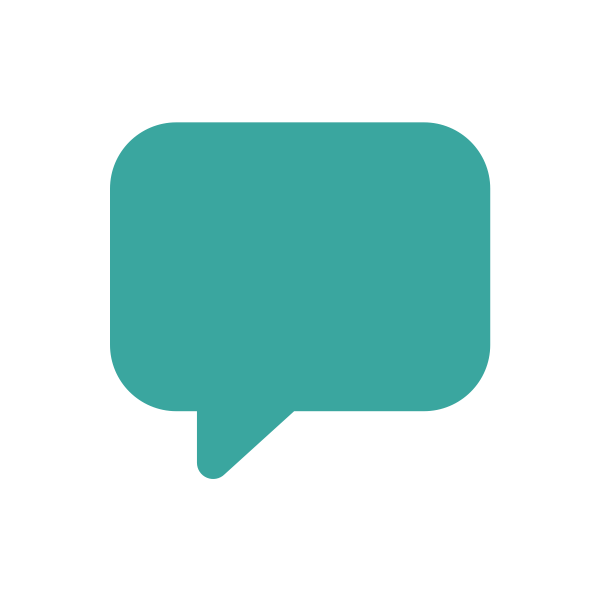 A teal speech bubble icon with a pointed tail at the bottom left.