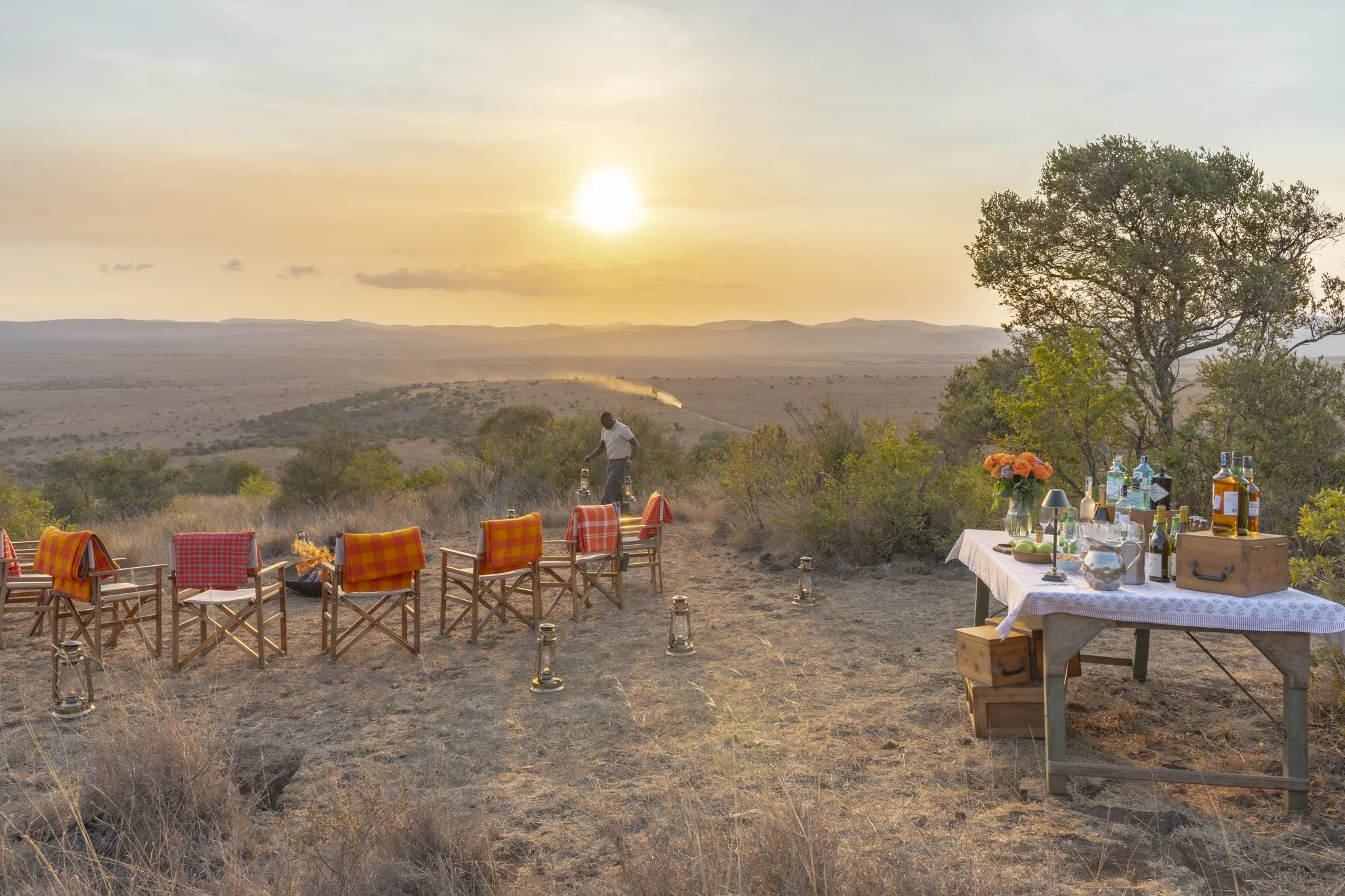 Sundowner setup as sun sets on Borana Conservancy