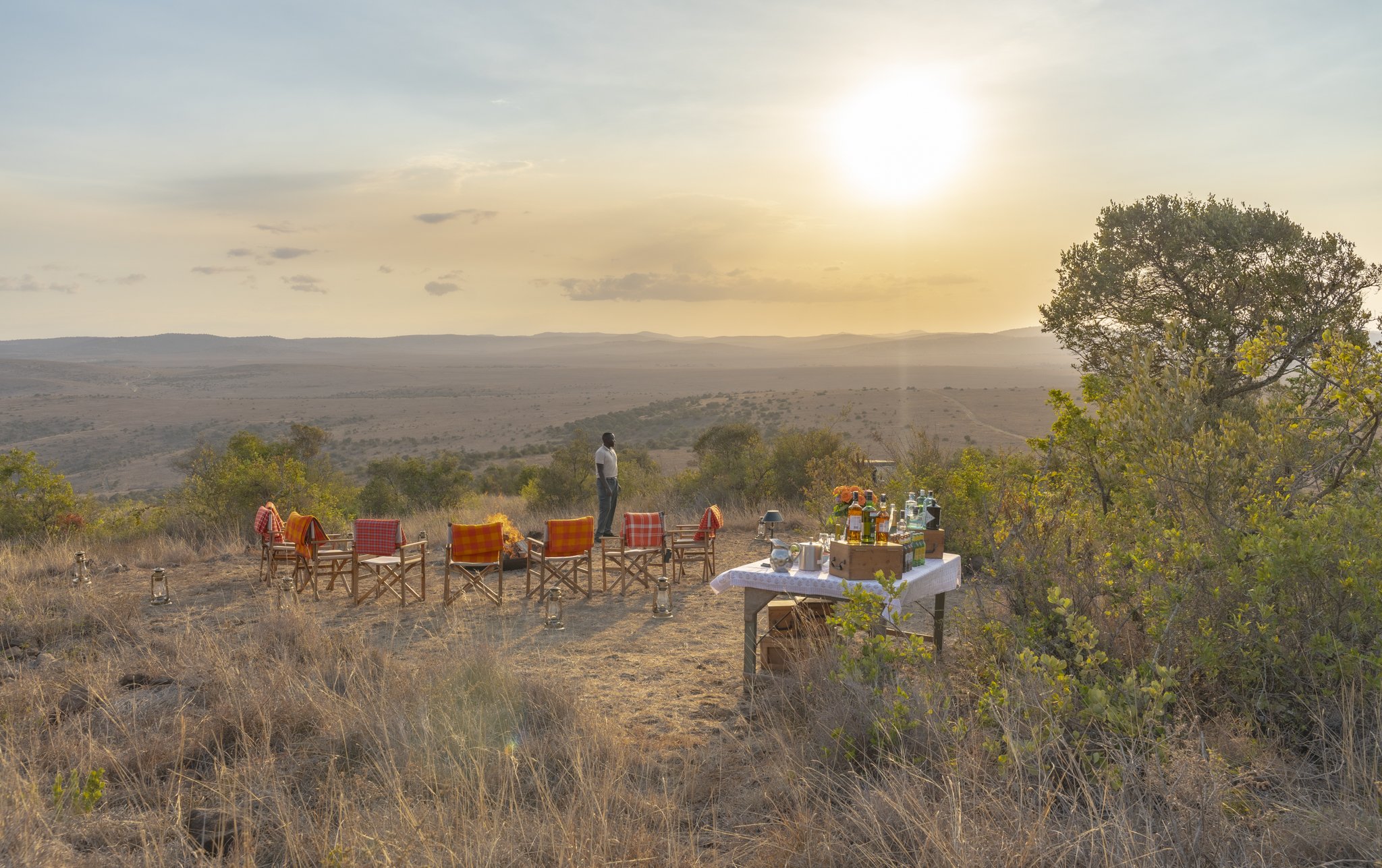 Sundowner setup as the sun sets on Borana Conservancy