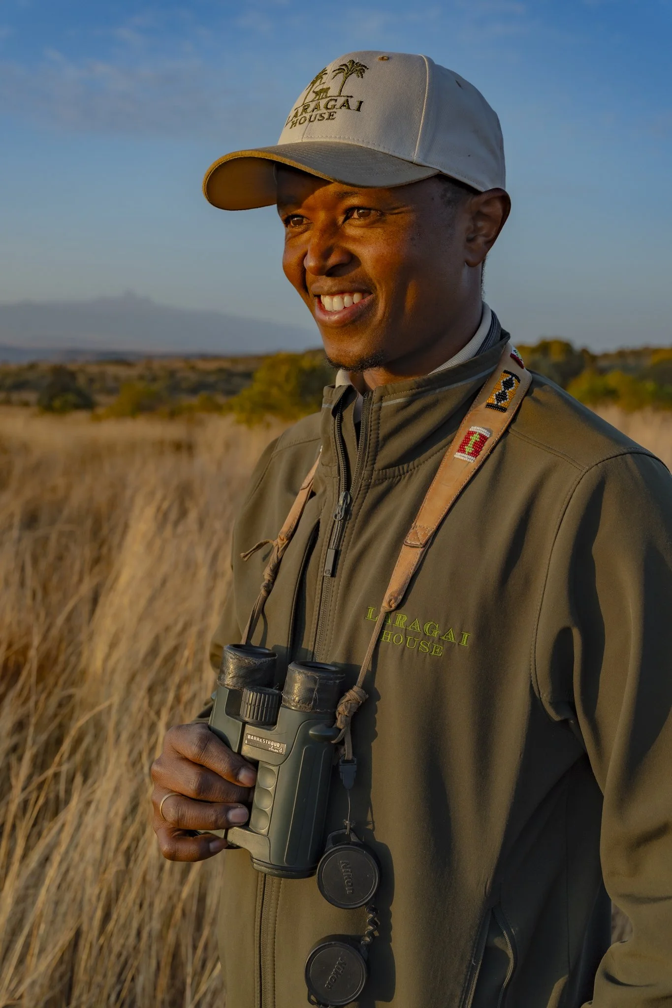 Laragai House Guide at sunrise with Mt Kenya in the background.