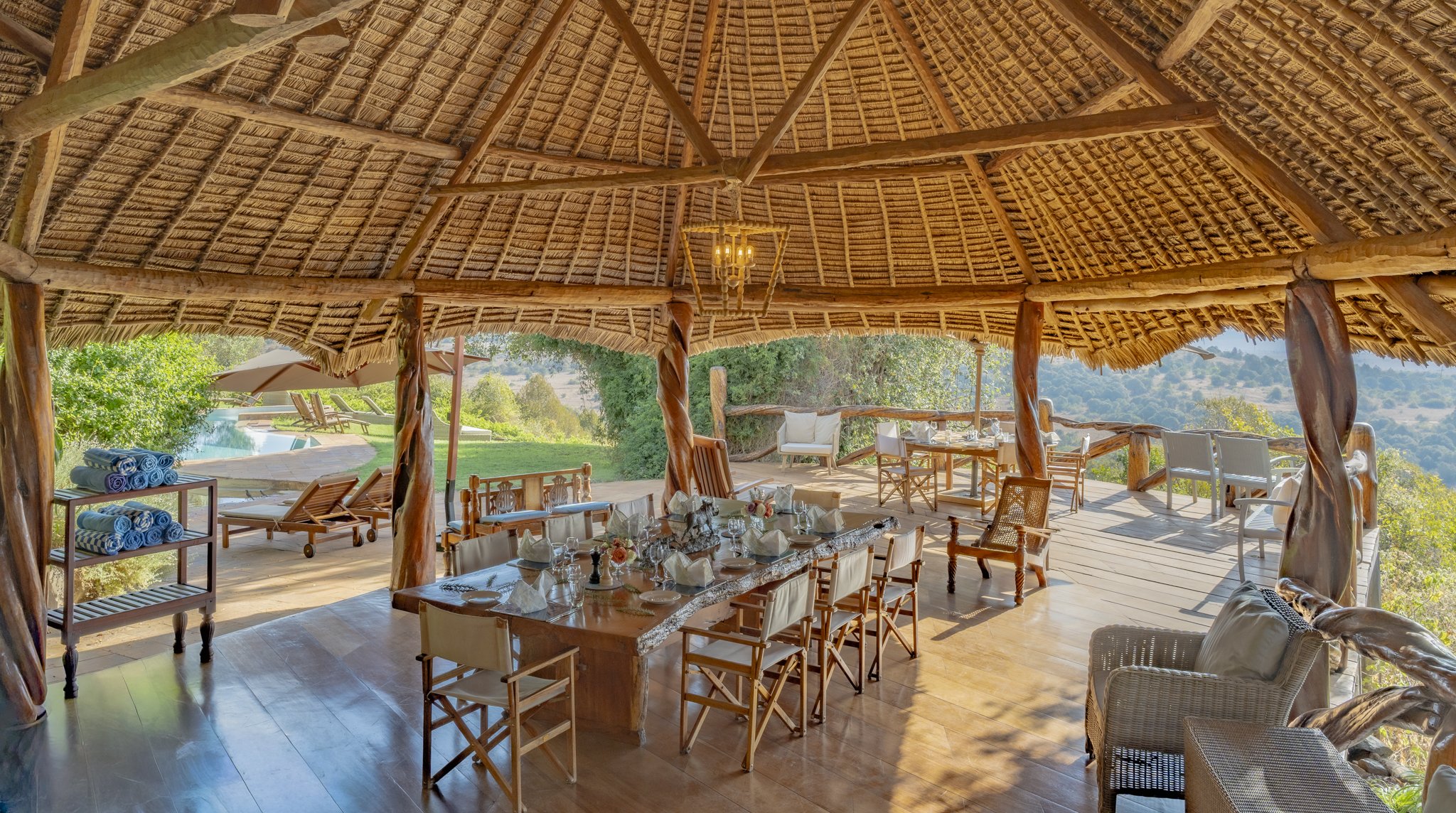 Lunch setup at the Laragai House pool house.