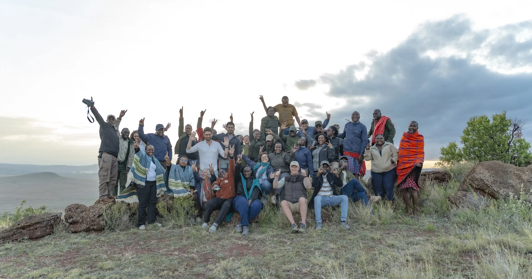 Sunset at Sirikoi Hill at Lewa Wildlife Conservancy during The Long Run regional AGM with members unwinding.