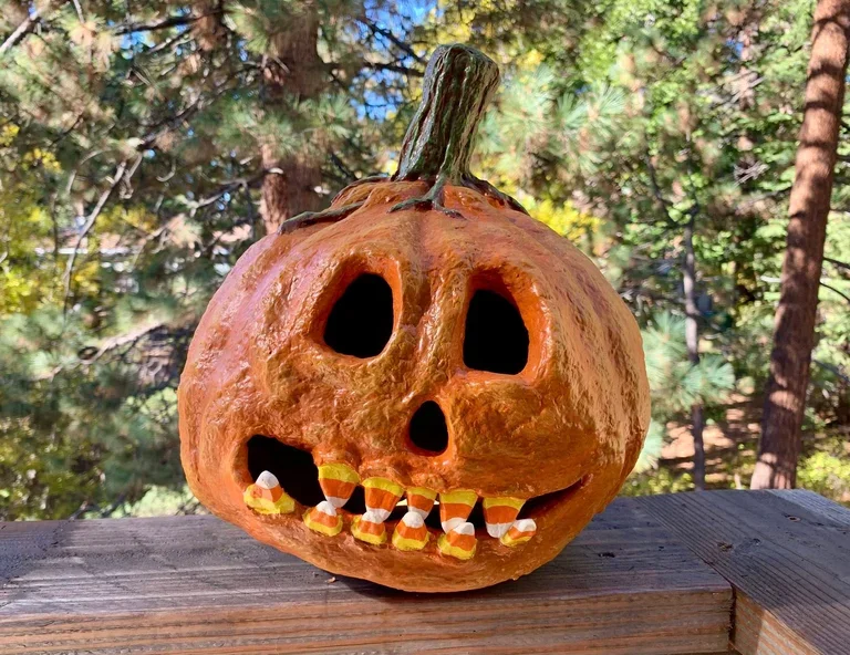 "Candy Corn jack" Paper Mache Jack 'o Lantern
