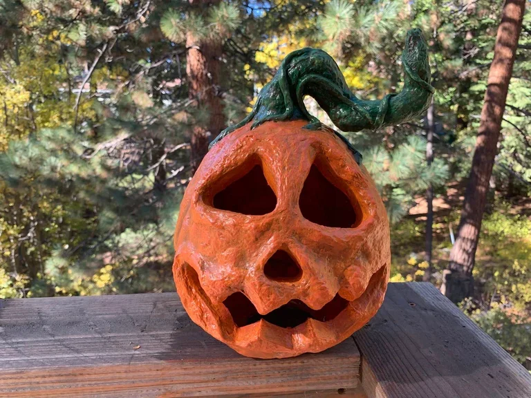 "Curly Stem Jack" Paper Mache Jack 'o Lantern