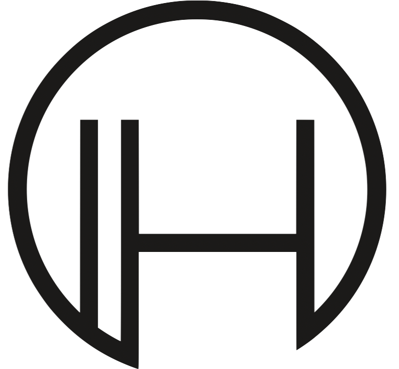 Black circular logo with the letters H and I in a stylized design.