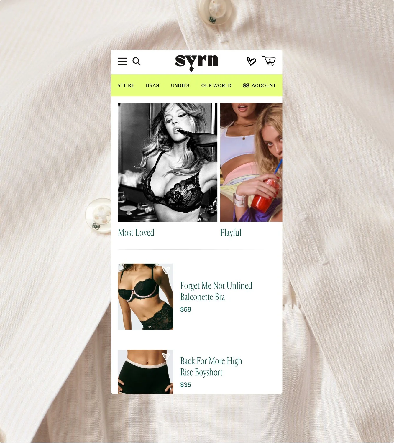 Screenshot of an online shopping webpage for lingerie, displaying various bras and underwear, with images of women modeling the products.