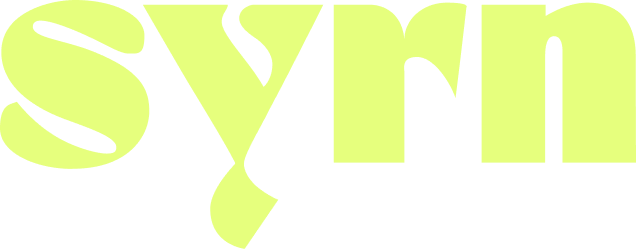 Close-up of the word 'SYRN' in bold, yellow-green letters.