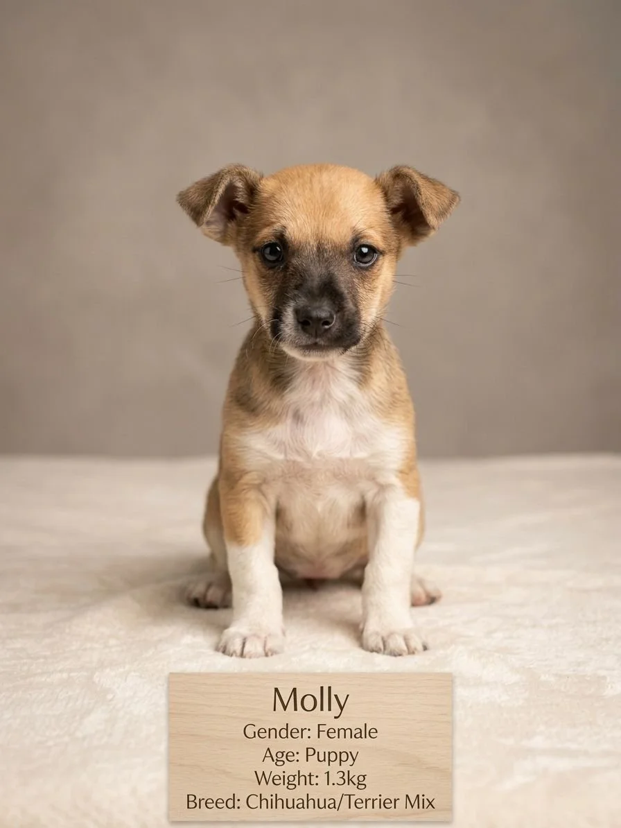Molly —1.3 kg | Puppy | Chihuahua/Terrier Mix | Located in Mexico | Ready for the next flight to YVR — Playful, curious, and full of personality