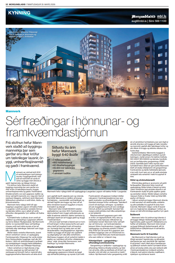 Mannverk featured in article in Morgunblaðið