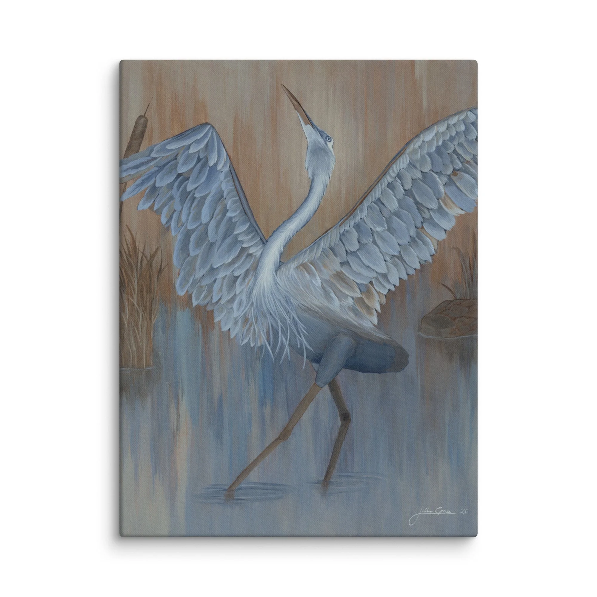 Blue Heron Ballet Original Acrylic Painting Art Print Stretched Canvas
