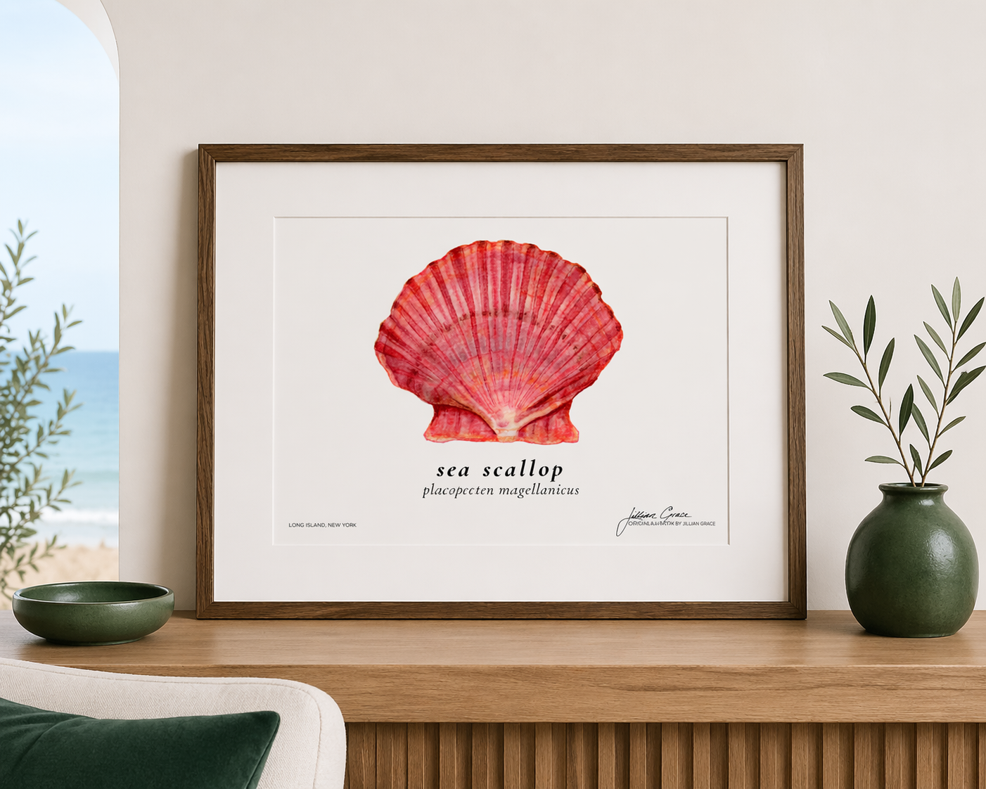 Sea Scallop Original Watercolor Art Print Matte Poster - Horizontal