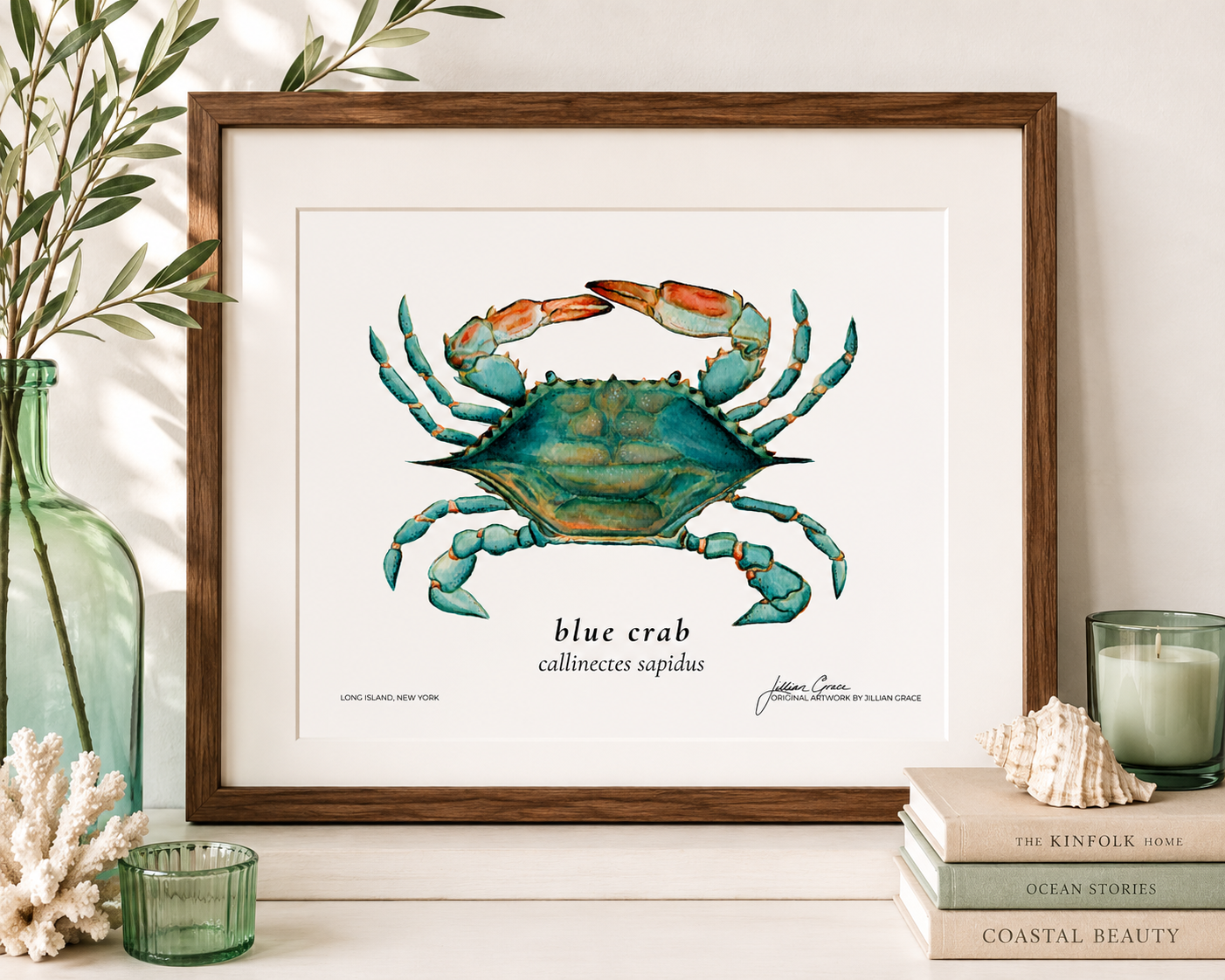 Blue Crab Original Watercolor Art Print Matte Poster