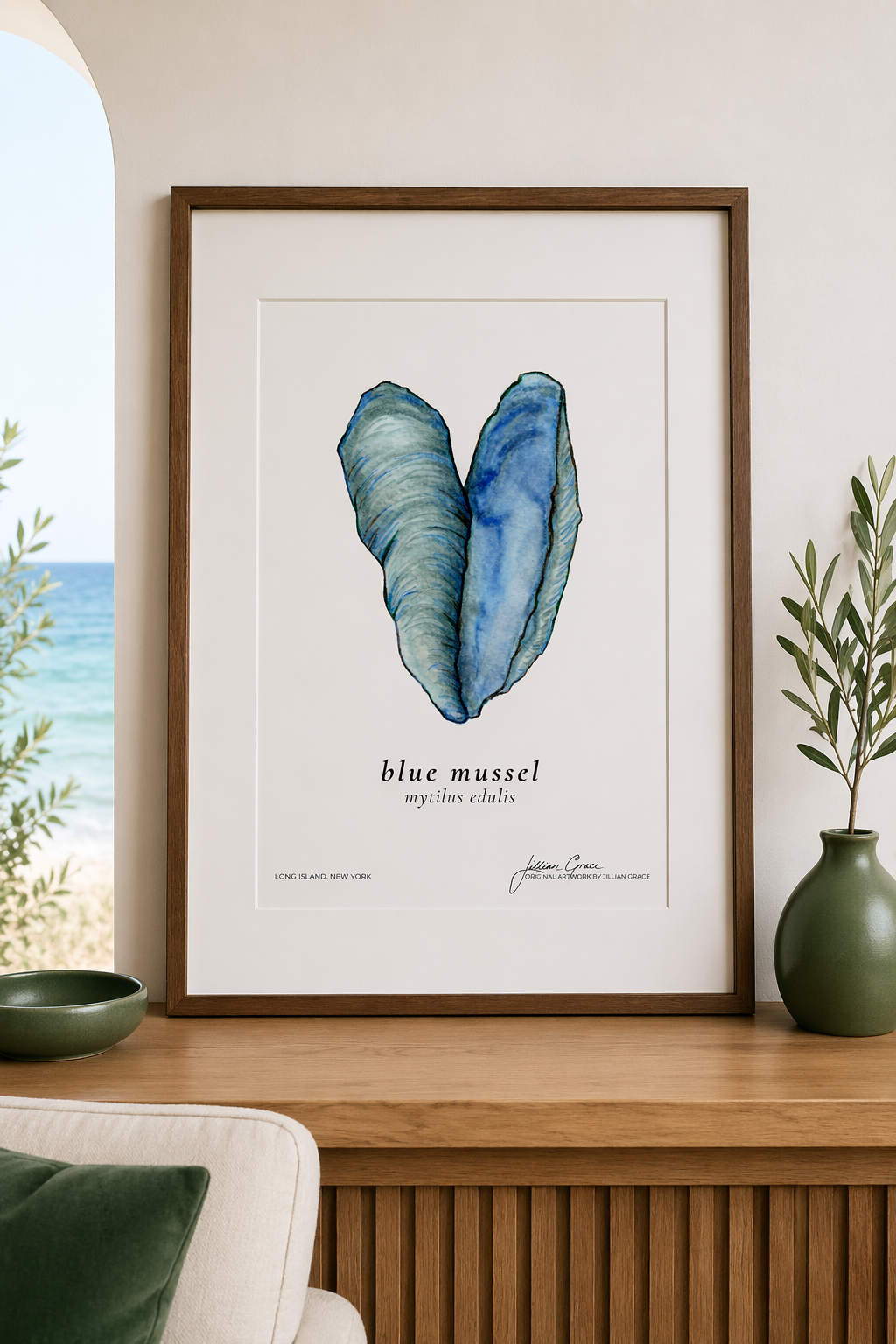 Blue Mussel Original Watercolor Art Print Matte Poster - Vertical