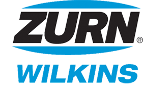 Zurn Wilkins logo with black, blue, and gray lettering