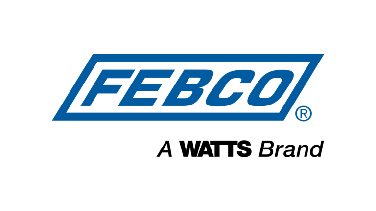 FEBCO logo in blue with black background