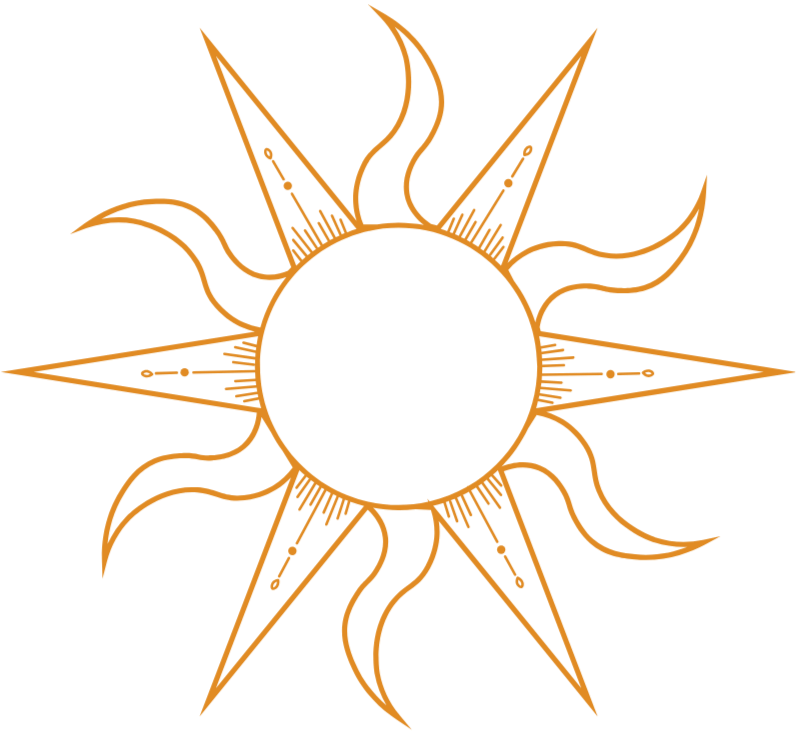 Geometrisch zonensymbool met golvende stralen in bronskleur