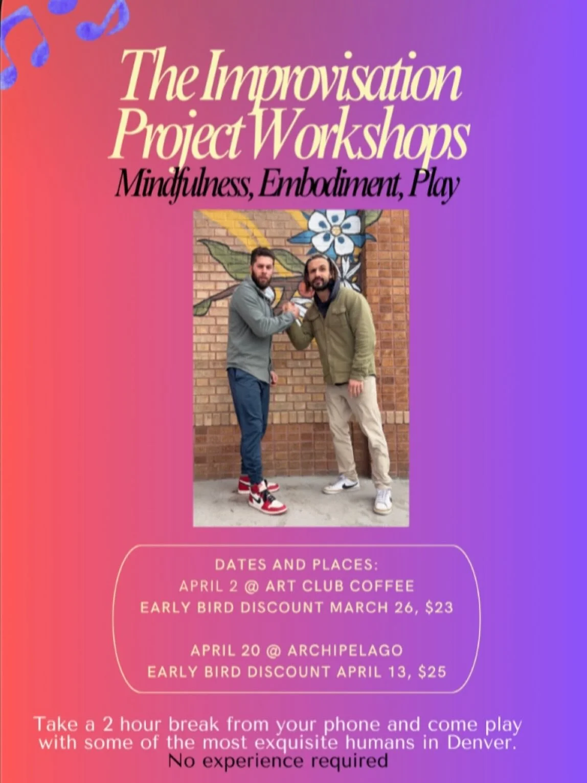 Link in Bio for Tix
We got 2 upcoming workshops on 
4/2 @artclubcoffee 
and
4/20 @archipelagodenver 
Early bird discount for Art Club ends this Thursday, March 26!

I used to show up to other classes shaking and sweating. Showing up over and over and