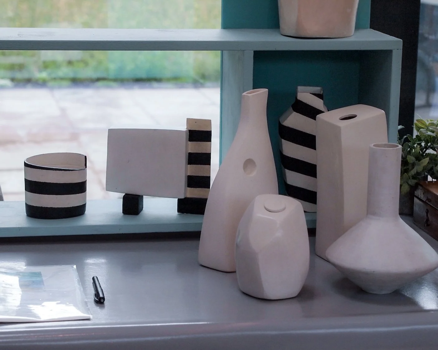 ceramics by janey sharratt. Irregular shapes black and white glazes