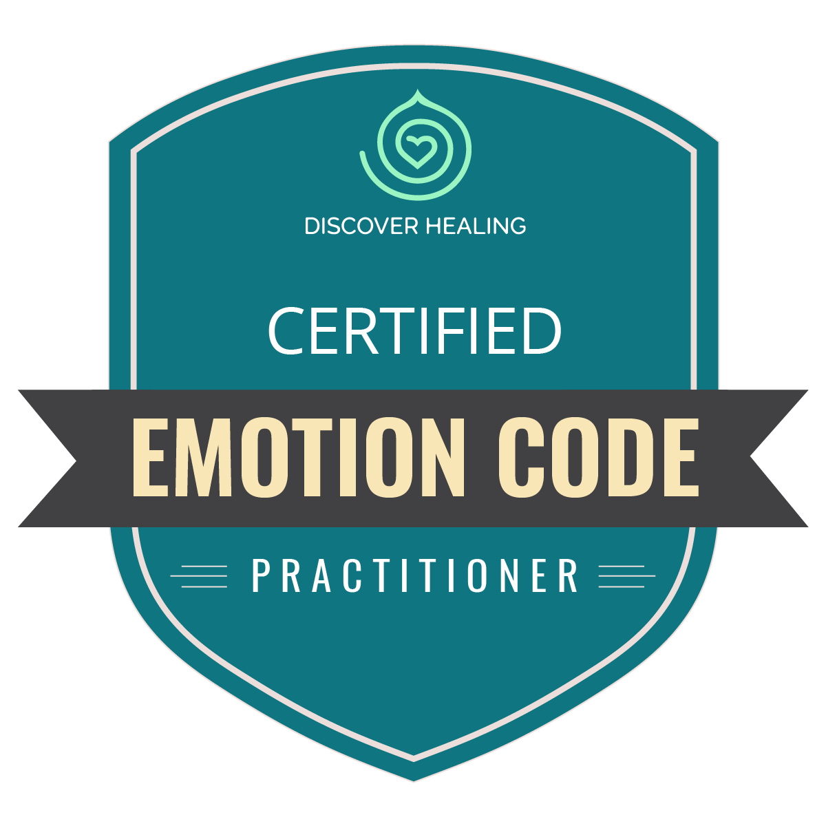 Badge with text 'Certified Emotion Code Practitioner' and a heart logo, indicating certification in emotional healing techniques.