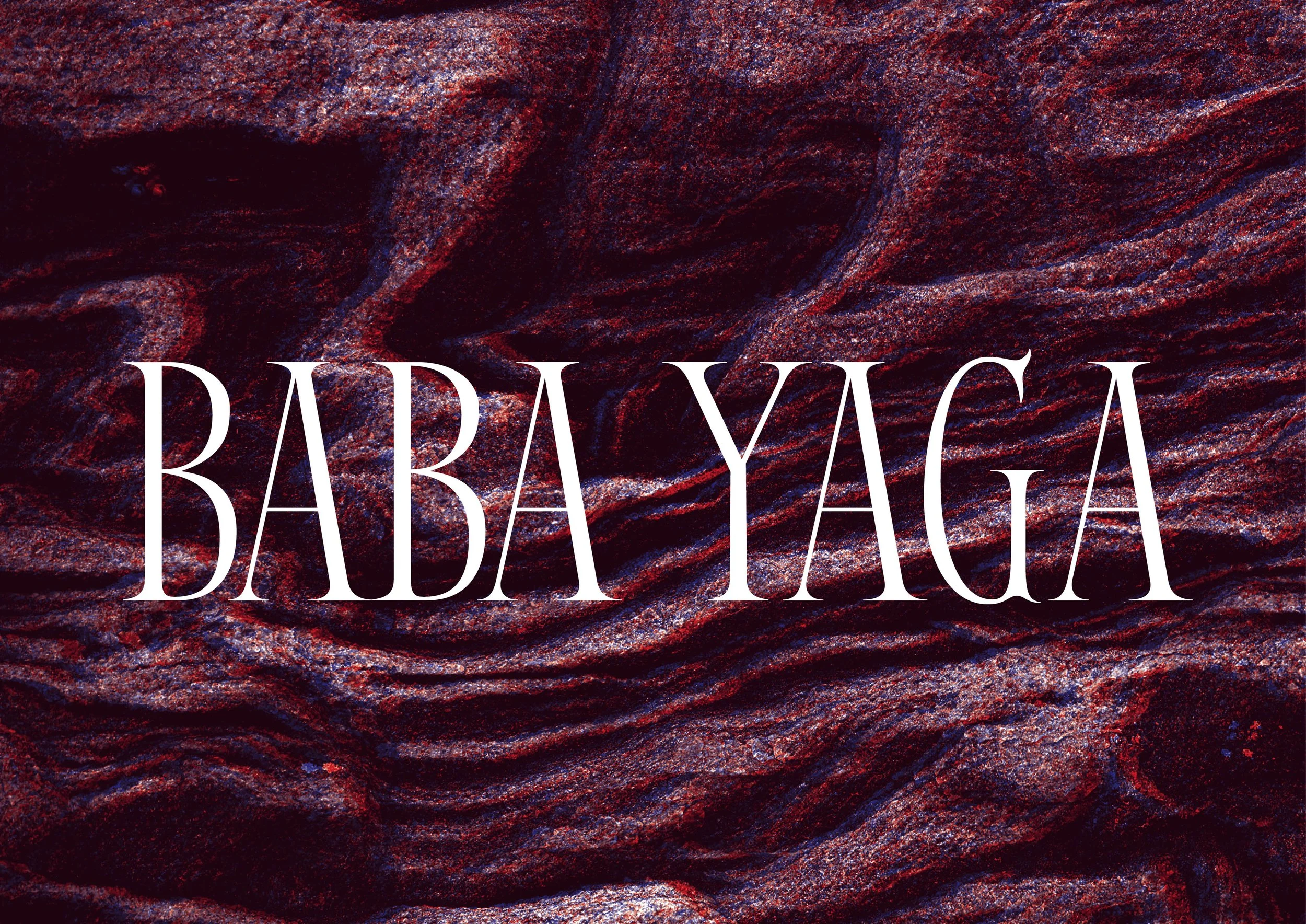 Un fond rouge et noir avec le texte blanc "BABAYAGA" en lettres majuscules.