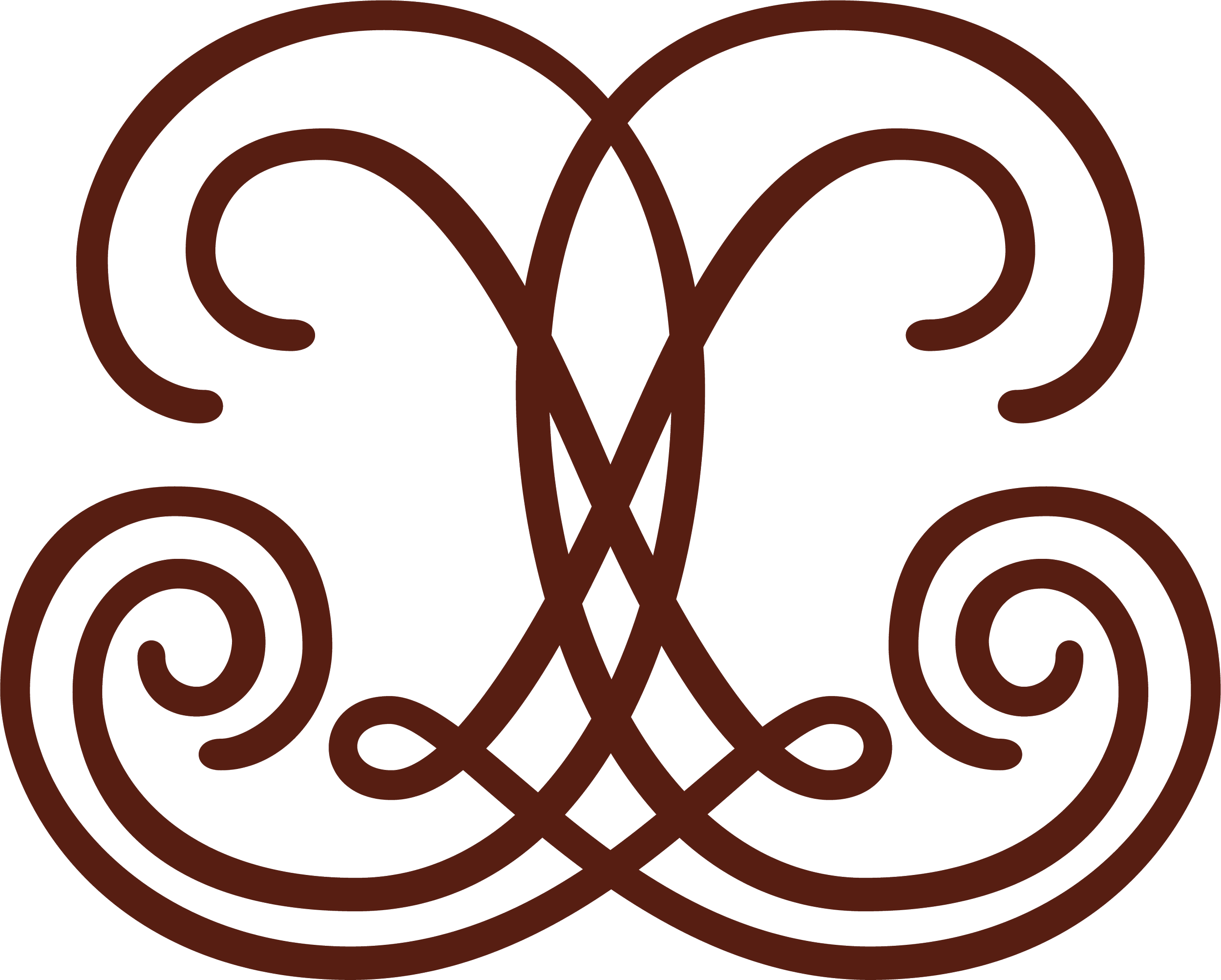 Logo stylisé de deux mains formant un cœur, dessiné avec des lignes brunes sur fond noir.