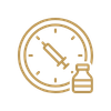 Icon of an injection as the hand in a clock with a bottle in the foreground.