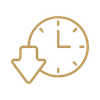 A clock with a downward arrow indicating a decrease or reduction in time.