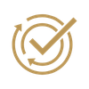 A gold checkmark inside a circle.