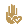 A gold hand with a heart symbol