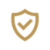 A shield with a checkmark in the center, symbolizing security or protection.