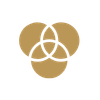 A stylised graphic of a cluster of three gold interconnected circles.