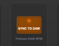 Orange button labeled 'SYNC TO DAW' on a digital audio workstation interface